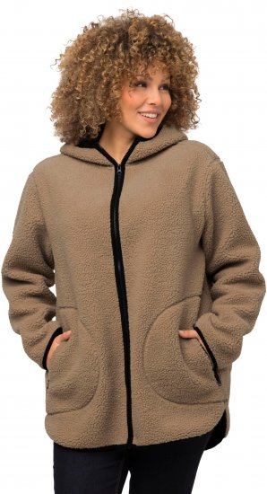 Ulla Popken Long Sleeve Hooded Teddy Jacket Putty - Bundy - 