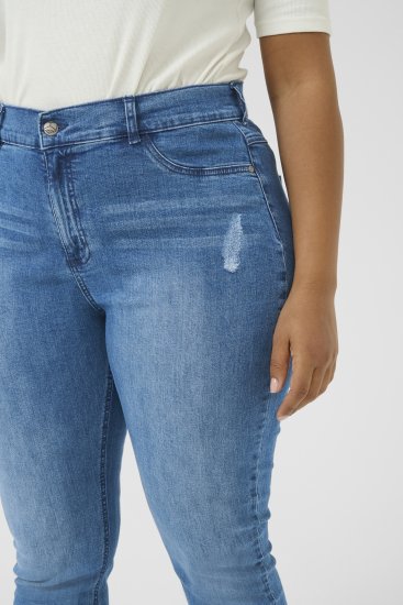 Kaffe Curve Laurina Džíny Washed/Destroyed Blue Denim - Džíny & Kalhoty ve Velkých Velikostech – Plus Size - 