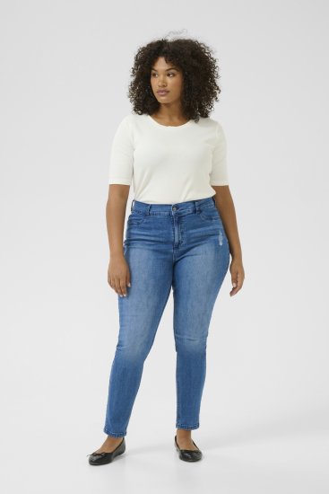 Kaffe Curve Laurina Džíny Washed/Destroyed Blue Denim - Džíny & Kalhoty ve Velkých Velikostech – Plus Size - 