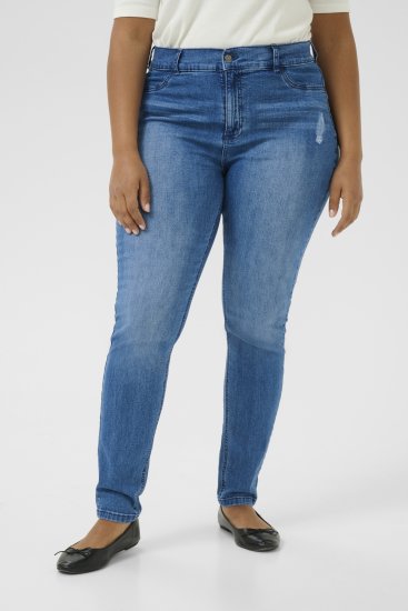 Kaffe Curve Laurina Džíny Washed/Destroyed Blue Denim - Džíny & Kalhoty ve Velkých Velikostech – Plus Size - 