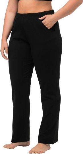 Ulla Popken Bootcut Elastic Waist Cotton French Terry Sport Pants Black - Džíny & Kalhoty ve Velkých Velikostech – Plus Size - 