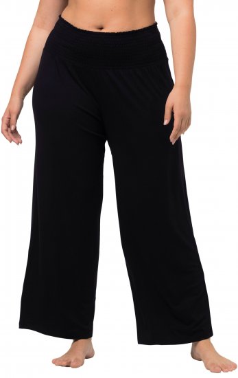 Ulla Popken Wide Leg Smocked Waist Knit Pants Black - Džíny & Kalhoty ve Velkých Velikostech – Plus Size - 