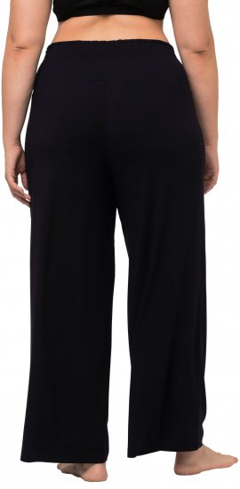 Ulla Popken Wide Leg Smocked Waist Knit Pants Black - Džíny & Kalhoty ve Velkých Velikostech – Plus Size - 