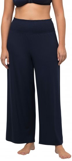Ulla Popken Wide Leg Smocked Waist Knit Pants Night Blue - Džíny & Kalhoty ve Velkých Velikostech – Plus Size - 