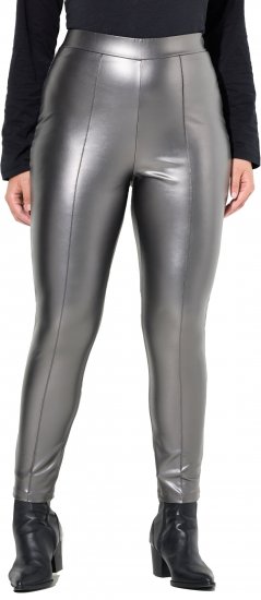 Ulla Popken Metallic Faux Leather Leggings Silver - Džíny & Kalhoty ve Velkých Velikostech – Plus Size - 