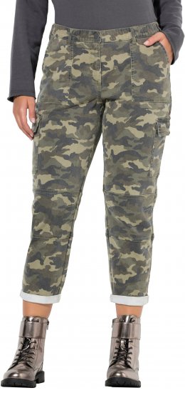 Ulla Popken Camo Boyfriend Pants Olive Grey - Džíny & Kalhoty ve Velkých Velikostech – Plus Size - 