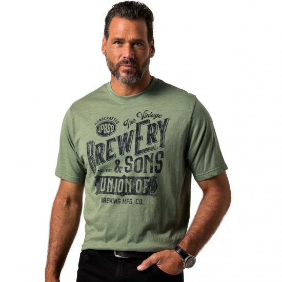 JP1880 T-Shirt Short Sleeve Chest Print Eucalyptus Green - Trička - Trička nadměrné velikosti - 2XL-14XL