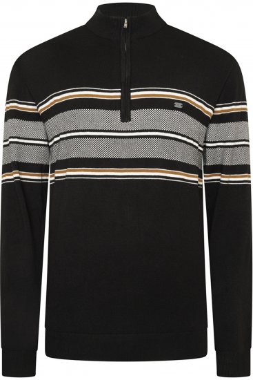 Kam Jeans 93 Stripe 1/4 Zipper Knitted Sweater Black - Mikiny & mikiny s kapucí - Mikiny & Mikiny s kapucí 2XL-12XL