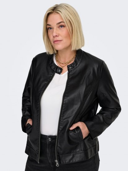 Only Carmakoma Robber Leather Jacket Black - Kožené bundy - 