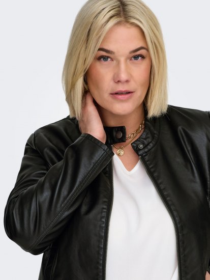 Only Carmakoma Robber Leather Jacket Black - Kožené bundy - 