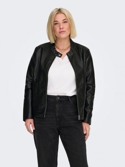 Only Carmakoma Robber Leather Jacket Black - Kožené bundy - 