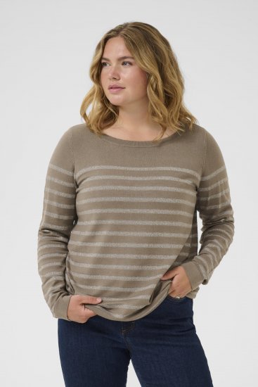 Kaffe Curve Linia Boatneck Pullover Morel Melange with Silver Lurex - Pletené svetry - 