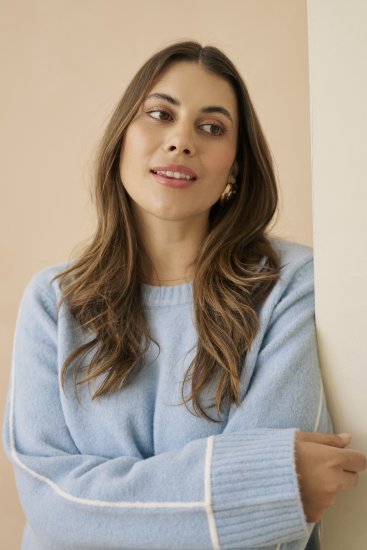 Kaffe Curve Jina Knit Pullover Powder Blue Melange - Pletené svetry - 