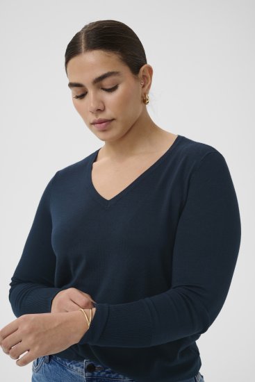 Kaffe Curve Lizzy Long Sleeve Pullover Midnight Marine - Pletené svetry - 