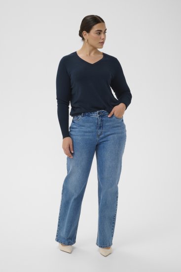 Kaffe Curve Lizzy Long Sleeve Pullover Midnight Marine - Pletené svetry - 