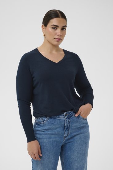 Kaffe Curve Lizzy Long Sleeve Pullover Midnight Marine - Pletené svetry - 