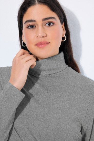 Ulla Popken Basic Long Sleeve Slim Fit Turtleneck Light Grey Melange - Mikiny & mikiny s kapucí - Pohodlné mikiny, hoodie a pleteniny