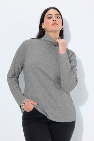 Ulla Popken Basic Long Sleeve Slim Fit Turtleneck Light Grey Melange - Mikiny & mikiny s kapucí - Pohodlné mikiny, hoodie a pleteniny