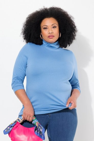 Ulla Popken Basic Long Sleeve Slim Fit Turtleneck Light Cornflower - Mikiny & mikiny s kapucí - Pohodlné mikiny, hoodie a pleteniny