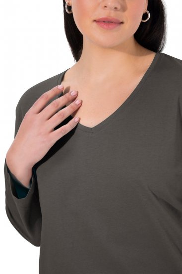 Ulla Popken Back To Basics V-Neck Relaxed Fit Cotton Tee Graphite Grey - Trička - Dámská trička ve velkých velikostech