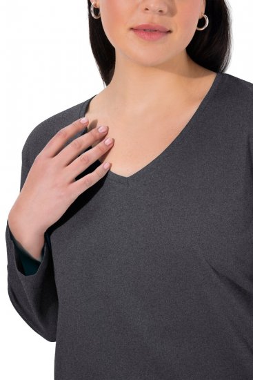 Ulla Popken Back To Basics V-Neck Relaxed Fit Cotton Tee Charcoal Grey Melange - Trička - Dámská trička ve velkých velikostech