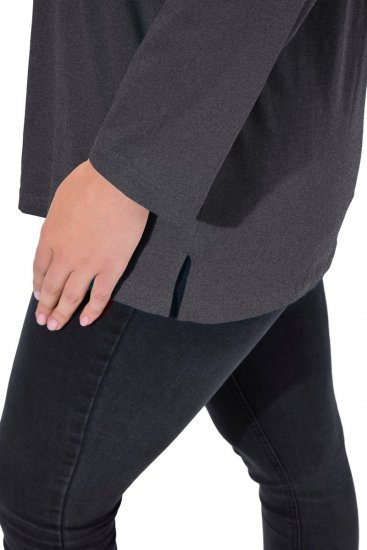Ulla Popken Back To Basics V-Neck Relaxed Fit Cotton Tee Charcoal Grey Melange - Trička - Dámská trička ve velkých velikostech