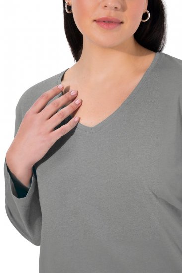 Ulla Popken Back To Basics V-Neck Relaxed Fit Cotton Tee Light Grey Melange - Trička - Dámská trička ve velkých velikostech