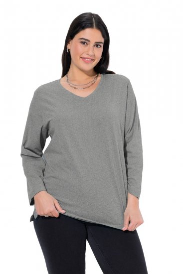 Ulla Popken Back To Basics V-Neck Relaxed Fit Cotton Tee Light Grey Melange - Trička - Dámská trička ve velkých velikostech