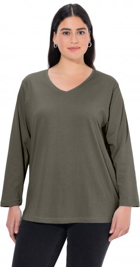 Ulla Popken Back To Basics V-Neck Relaxed Fit Cotton Tee Olive - Trička - 