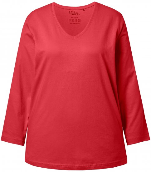 Ulla Popken Back To Basics V-Neck Relaxed Fit Cotton Tee Salsa Red - Trička - 
