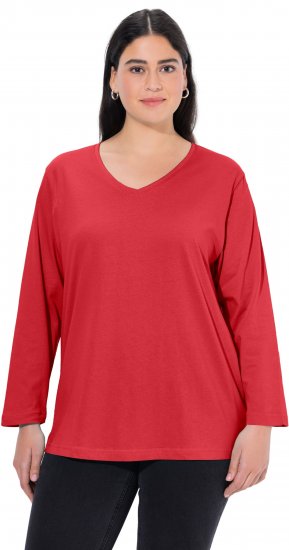 Ulla Popken Back To Basics V-Neck Relaxed Fit Cotton Tee Salsa Red - Trička - 