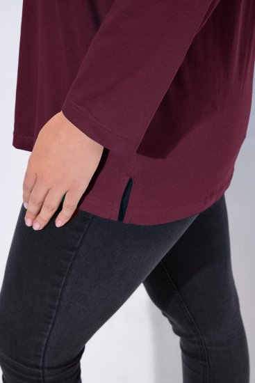 Ulla Popken Back To Basics V-Neck Relaxed Fit Cotton Tee Dark Berry - Trička - Dámská trička ve velkých velikostech