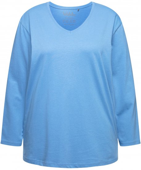 Ulla Popken Back To Basics V-Neck Relaxed Fit Cotton Tee Light Cornflower - Trička - 