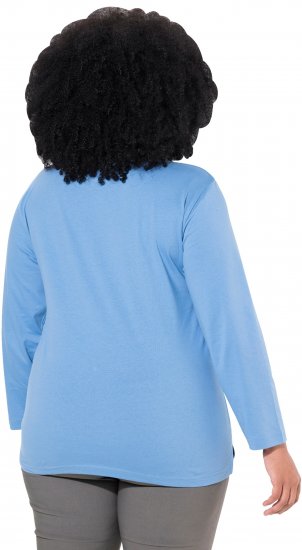 Ulla Popken Back To Basics V-Neck Relaxed Fit Cotton Tee Light Cornflower - Trička - 