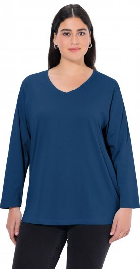 Ulla Popken Back To Basics V-Neck Relaxed Fit Cotton Tee Dark Blue - Trička - 