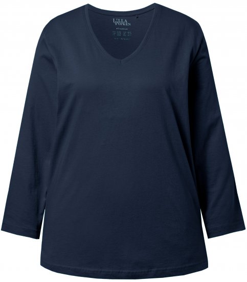 Ulla Popken Back To Basics V-Neck Relaxed Fit Cotton Tee Navy Blue - Trička - 