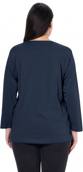 Ulla Popken Back To Basics V-Neck Relaxed Fit Cotton Tee Navy Blue - Trička - 