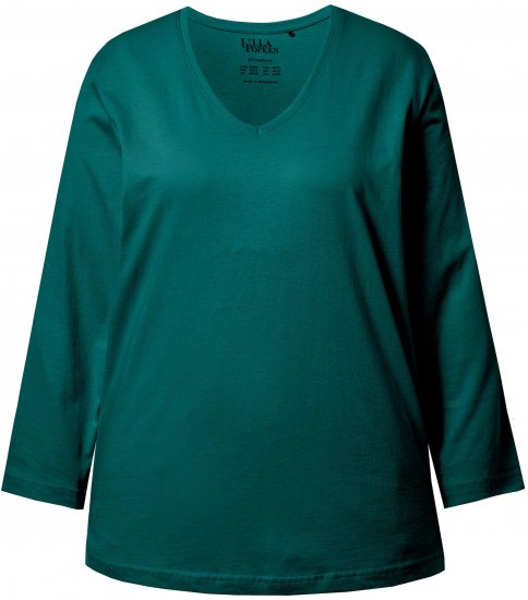Ulla Popken Back To Basics V-Neck Relaxed Fit Cotton Tee Teal Green - Trička - 
