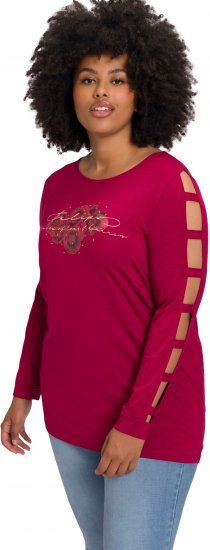 Ulla Popken Rhinestone Accent Statement Cutout Sleeve Stretch Knit Top Wine Red - Potištěná trička pro ženy - 