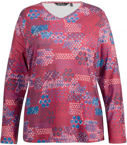 Ulla Popken Graphic Print Recycled Polyester Quick Dry Stretch Top Salsa Red - Potištěná trička pro ženy - 