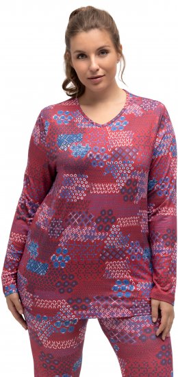 Ulla Popken Graphic Print Recycled Polyester Quick Dry Stretch Top Salsa Red - Potištěná trička pro ženy - 
