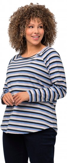 Ulla Popken Striped A-Line Long Sleeve Tee Navy Blue - Potištěná trička pro ženy - 
