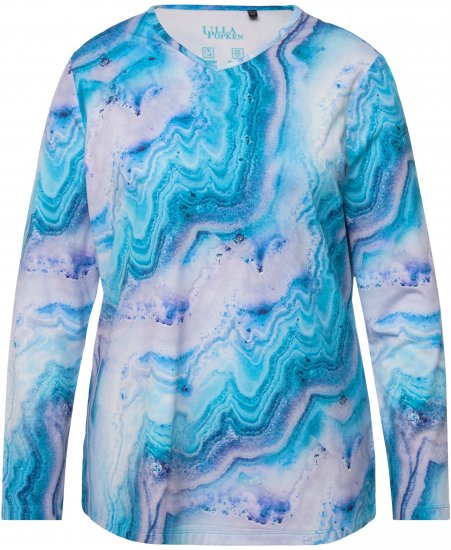 Ulla Popken Marble Ski Top with Gaiter Bright Turquoise - Potištěná trička pro ženy - 