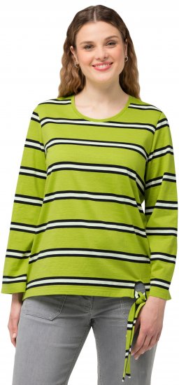 Ulla Popken Striped Hem Long Sleeve Tee Apple Green - Potištěná trička pro ženy - 
