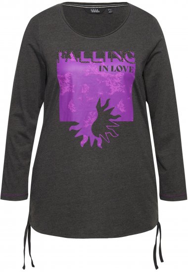 Ulla Popken Tie Hem Long Sleeve Graphic Tee Charcoal Grey Melange - Potištěná trička pro ženy - 