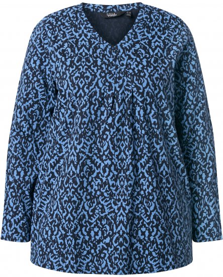 Ulla Popken Geometric Print 3/4 Sleeve Pleated Tee Navy Blue - Potištěná trička pro ženy - 