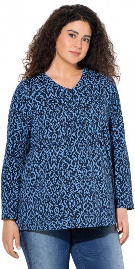 Ulla Popken Geometric Print 3/4 Sleeve Pleated Tee Navy Blue - Potištěná trička pro ženy - 