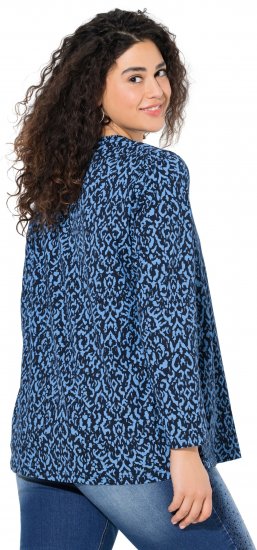 Ulla Popken Geometric Print 3/4 Sleeve Pleated Tee Navy Blue - Potištěná trička pro ženy - 