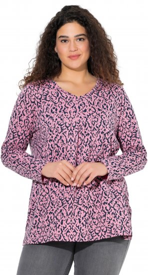 Ulla Popken Geometric Print 3/4 Sleeve Pleated Tee Raspberry - Potištěná trička pro ženy - 