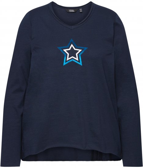 Ulla Popken Star Long Sleeve Graphic Tee Navy Blue - Potištěná trička pro ženy - 